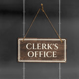 Clerk's Office 5" x 10" Hanging Wall or Door Sign | Legal and Court House Rustic Twine Signage