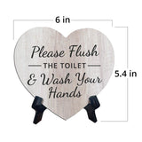 Signs ByLITA Heart Please Flush The Toilet & Wash Your Hands, Wood Color, Table Sign (6"x5")