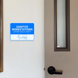 Classic Framed Plus Sanitize Workstations After Each Shift Door or Wall Sign | Hygiene and Safety Signage