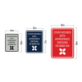 Signs ByLITA Portrait Round Cover Wounds With Appropriate Dressing or Band Aid Door or Wall Sign Durable ABS Plastic | Laser Engraved | Easy Installation | Kitchen | Hygiene