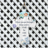 When you go through deep waters, I will be with you Cross Hanging Sign | Rustic Twine | Inspiring Religious Bible Decor