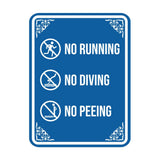 Signs ByLITA Portrait Round No Running, No Diving, No Peeing Door or Wall Sign | Easy Installation | Elegant Design | Pool Safety