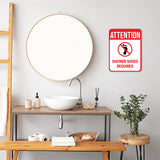 Portrait Round Plus Attention Shower Shoes Required Wall or Door Sign | Indoor Gym Signage