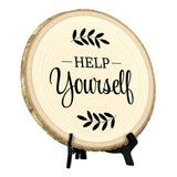 Hospitality & Fun Rustic Wood Discs – Natural Bark-Edge with a Sleek Black Acrylic Easel - For Counters, Doors & Walls