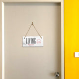 Living Room 5x10 Hanging Plus Wall or Door Sign | Rustic Twine | Range of Vibrant Decor Styles | Room Signs For Home and Business
