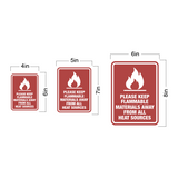 Portrait Round Plus Please Keep Flammable Materials Away from All Heat Sources Wall or Door Sign | Business Safety Sign