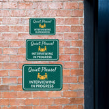 Classic Framed Plus Quiet Please! Interviewing in Progress Wall or Door Sign | Friendly Home & Office Signage