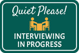 Classic Framed Plus Quiet Please! Interviewing in Progress Wall or Door Sign | Friendly Home & Office Signage