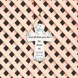 Let all that you do be done in love. Corinthians 16:14 11.5" x 8" Cross Hanging Sign | Rustic Twine | Inspiring Religious Bible Decor