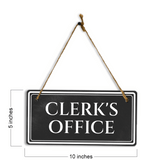 Clerk's Office 5" x 10" Hanging Wall or Door Sign | Legal and Court House Rustic Twine Signage