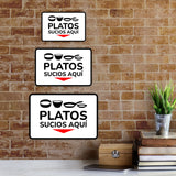 Classic Framed Plus Platos Sucios aquí Door or Wall Sign | Bilingual | Home Kitchen Sign