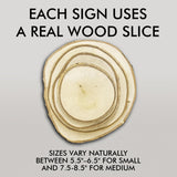 Customer Interaction Rustic Wood Discs – Natural Bark-Edge with a Sleek Black Acrylic Easel
