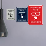 Signs ByLITA Portrait Round Reduce Water Waste: Report Leaks Door or Wall Sign Durable ABS Plastic | Laser Engraved | Easy Installation | Kitchen | Hygiene