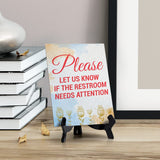 Signs ByLita Please Let Us Know if The Restroom Needs Attention, Blue Watercolor Table Sign (6 x 8")