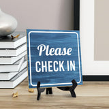 Please Check In 5"x 5" Square Table Sign With Acrylic Easel | Hotels & Office Décor