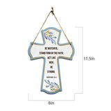 Be watchful, stand firm in the faith, act like men, be strong. Corinthians 16:13 11.5" x 8" Cross Hanging Sign | Rustic Twine | Inspiring Religious Bible Decor