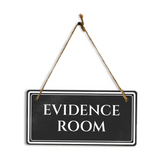 Evidence Room 5" x 10" Hanging Wall or Door Sign | Legal and Court House Rustic Twine Signage