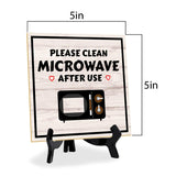Please Clean Microwave After Use 5"x 5" Square Table Sign With Acrylic Easel | Home & Office Decor