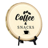 Hospitality & Fun Rustic Wood Discs – Natural Bark-Edge with a Sleek Black Acrylic Easel - For Counters, Doors & Walls