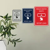 Signs ByLITA Portrait Round Reduce Water Waste: Report Leaks Door or Wall Sign Durable ABS Plastic | Laser Engraved | Easy Installation | Kitchen | Hygiene