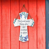 The Lord saves those who are crushed in spirit Cross Hanging Sign | Rustic Twine | Inspiring Religious Bible Decor