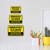 Classic Framed Plus Absolutely No Oil Dumping Into Dumpster See Office For Proper Disposal Wall or Door Sign | No Littering Sign