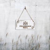 Fellowship Hall 5x10 Hanging Plus Wall or Door Sign | Religious Rustic Wood Sign