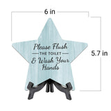 Sign ByLITA Please Flush The Toilet & Wash Your Hands, Wood Color, Star Table Sign (6"x5")