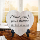 Signs ByLITA Heart Please Wash Your Hands Before Leaving, Wood Color, Table Sign (6"x5")