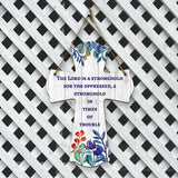 The Lord is a stronghold for the oppressed, a stronghold in times of trouble Cross Hanging Sign | Rustic Twine | Inspiring Religious Bible Decor