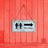 Restroom This Way (Directional) Signs | Rustic Light Blue Wood 5 x 10" Hanging Signs