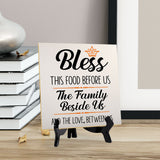Bless This Food Before Us The Family Beside Us And The Love, Between Us 5"x 5" Square Table Sign With Acrylic Easel | Religious Home & Office Decor