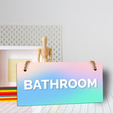 Bathroom 5x10 Hanging Plus Wall or Door Sign | Rustic Twine | Range of Vibrant Decor Styles | Restroom Signs For Home and Business