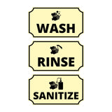 Notched Standard Wash Rinse Sanitize (Set of 3) Wall or Door Sign | Warning/Safety/Reception 3 pcs