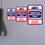 Portrait Round Plus American Pride Lives Here: Home of Proud Patriots Door or Wall Sign | Easy Installation | Patriotic Stars and Stripes USA Pride Sign