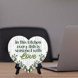 In This Kitchen Every Dish is Seasoned With Love Heart Table Sign with Acrylic Stand (6x5") | Just Married Decoration Idea