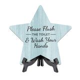 Sign ByLITA Please Flush The Toilet & Wash Your Hands, Wood Color, Star Table Sign (6"x5")