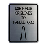 Signs ByLITA Portrait Round Use Tongs or Gloves To Handle Food Door or Wall Sign Durable ABS Plastic | Laser Engraved | Easy Installation | Kitchen | Hygiene