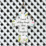 I can do all things through Christ who strengthens me Cross Hanging Sign | Rustic Twine | Inspiring Religious Bible Decor
