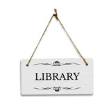 Library 5x10 Hanging Plus Wall or Door Sign | Rustic Twine | Range of Vibrant Decor Styles | Room Signs For Home and Business