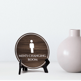 Men's Changing Room Circle Table Sign with Acrylic Stand (5x5") | Spa Gym Club Locker Room Sign