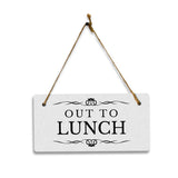 Out to Lunch 5" x 10" Hanging Wall or Door Sign | Rustic Twine | Stylish Business or Office Signage