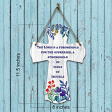The Lord is a stronghold for the oppressed, a stronghold in times of trouble Cross Hanging Sign | Rustic Twine | Inspiring Religious Bible Decor