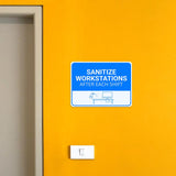 Classic Framed Plus Sanitize Workstations After Each Shift Door or Wall Sign | Hygiene and Safety Signage