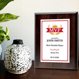 MVP (Most Valuable Player) Customizable Award Plaque | Easel Mount Option | Achievement and Recognition Personalizable Plaques