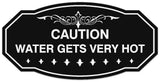 Signs ByLITA Victorian Caution Water Gets Very Hot Wall or Door Sign - Laser-Engraved Lettering | Durable ABS Plastic | Vibrant Colors | Powerful Foam Tape