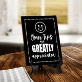 Signs ByLITA Your Tips Are Greatly Appreciated (Smiley vector) Table Sign with Acrylic Stand (6x8“)