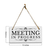 Meeting In Progress 5" x 10" Hanging Wall or Door Sign | Rustic Twine | Stylish Business or Office Signage