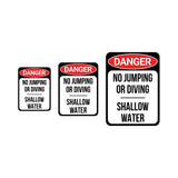 Portrait Round Plus Danger No Jumping Or Diving Shallow Water Wall or Door Sign | Indoor Gym & Pool Signage