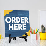 Order Here 5"x 5" Square Table Sign With Acrylic Easel | Restaurant & Cafe Décor